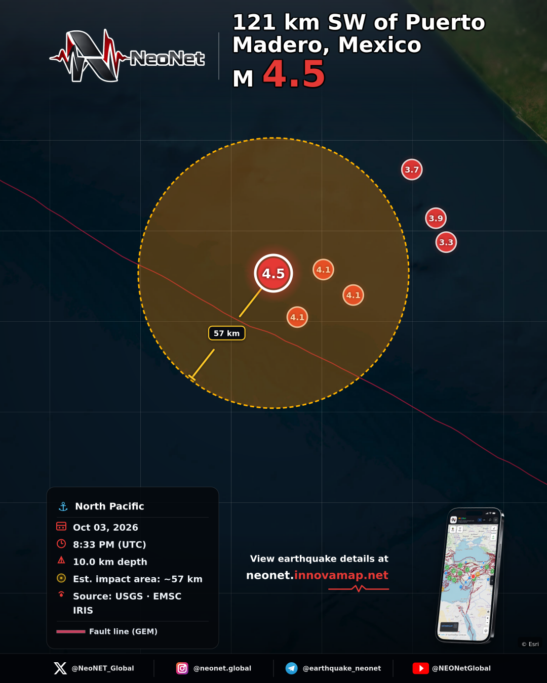 121 km SW of Puerto Madero, Mexico