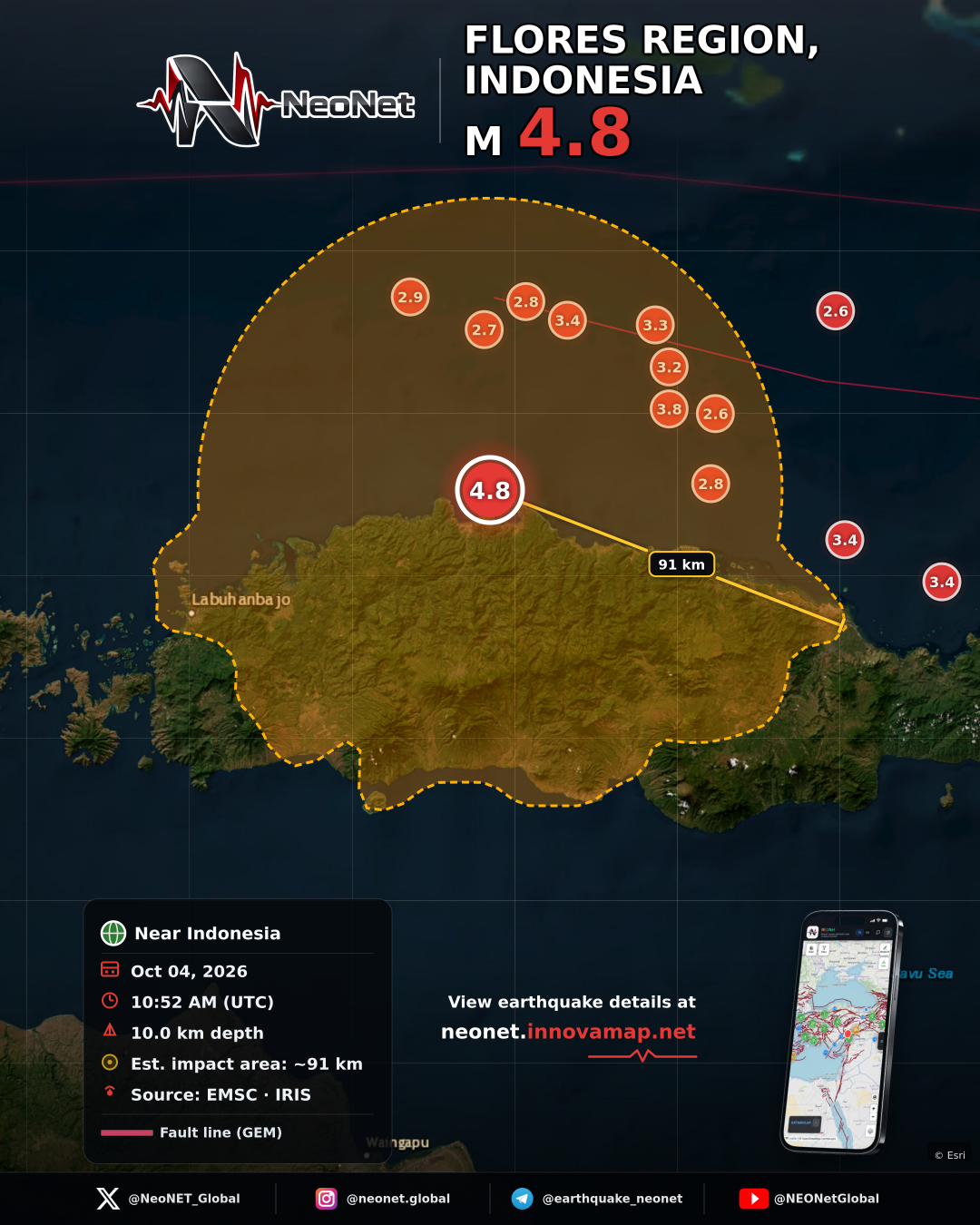 43 km N of Ruteng, Indonesia