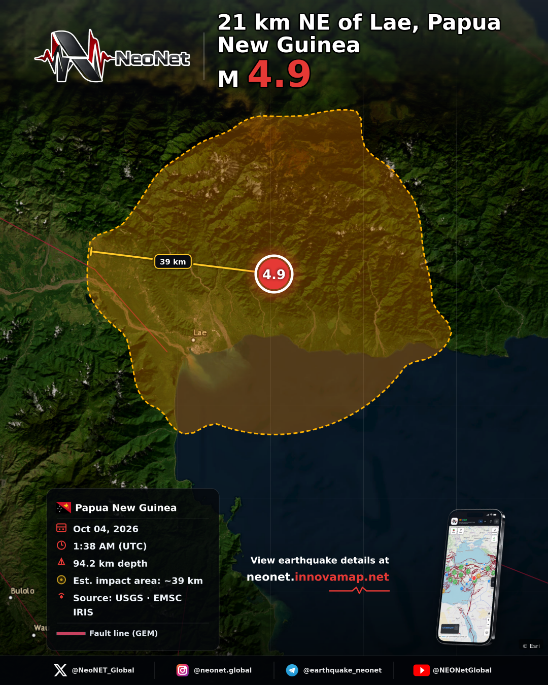 21 km NE of Lae, Papua New Guinea
