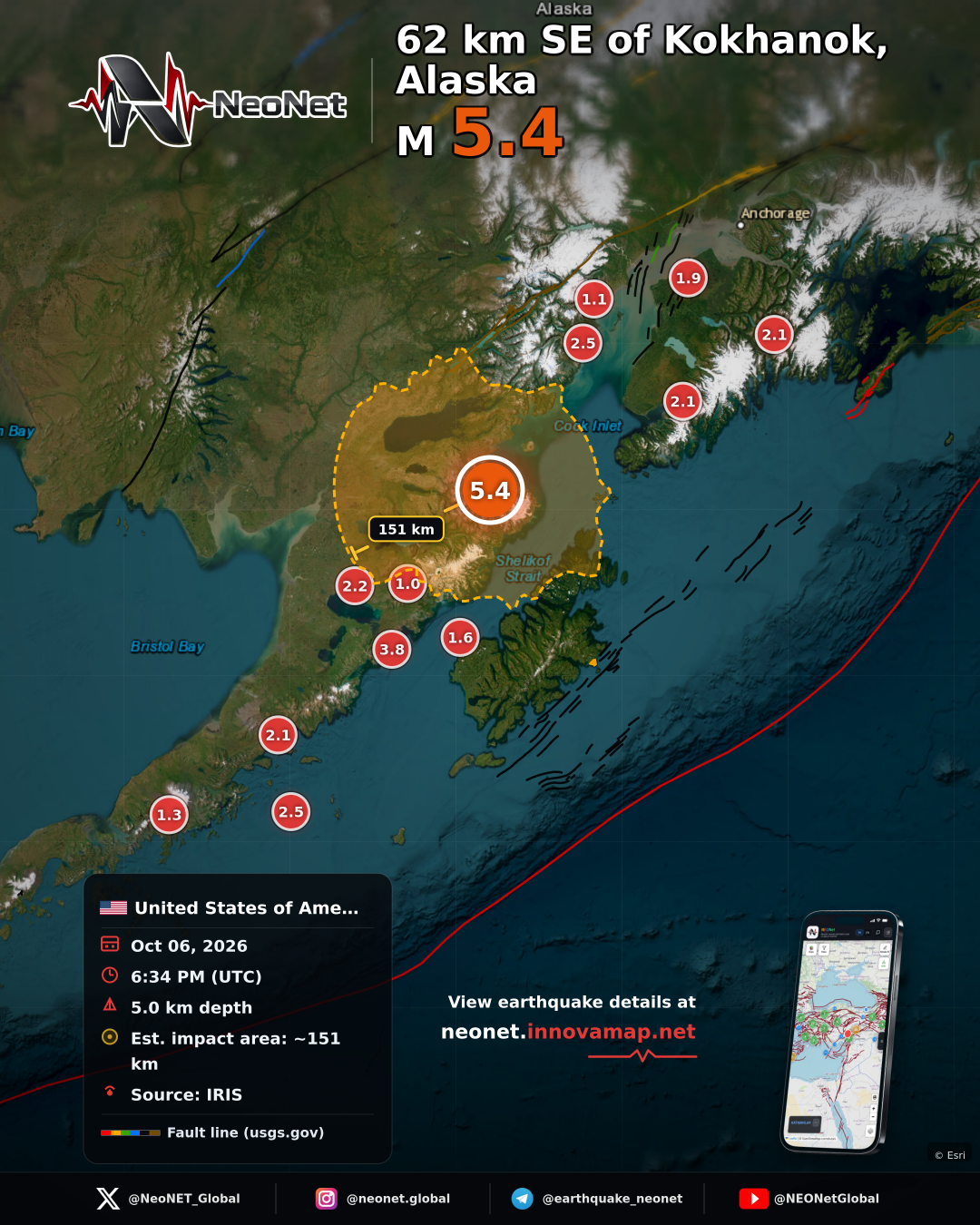 62 km SE of Kokhanok, Alaska