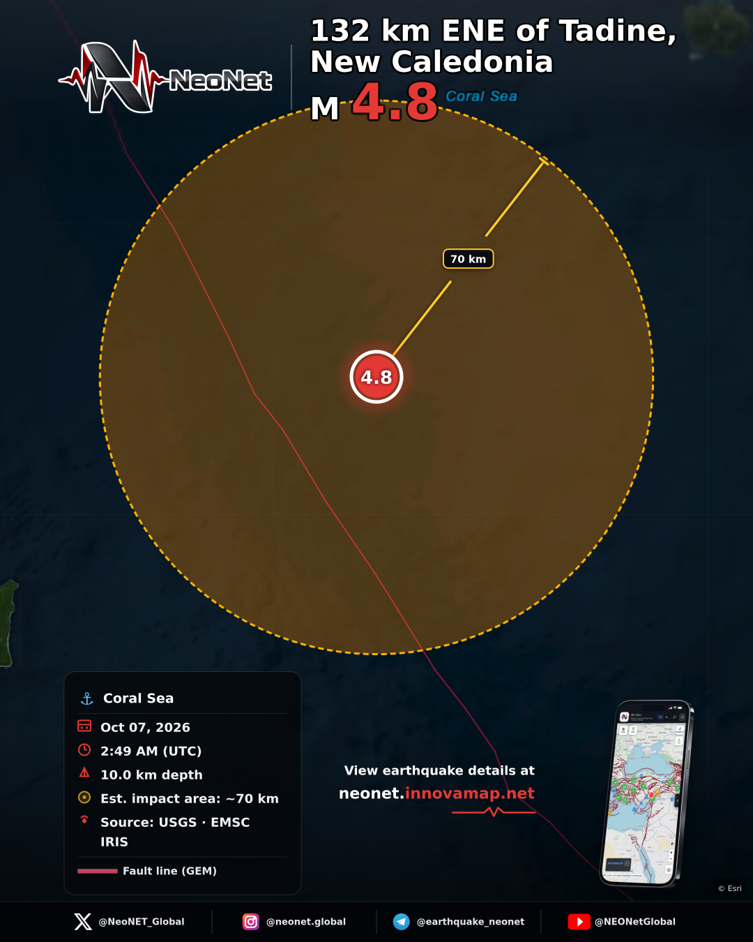 132 km ENE of Tadine, New Caledonia