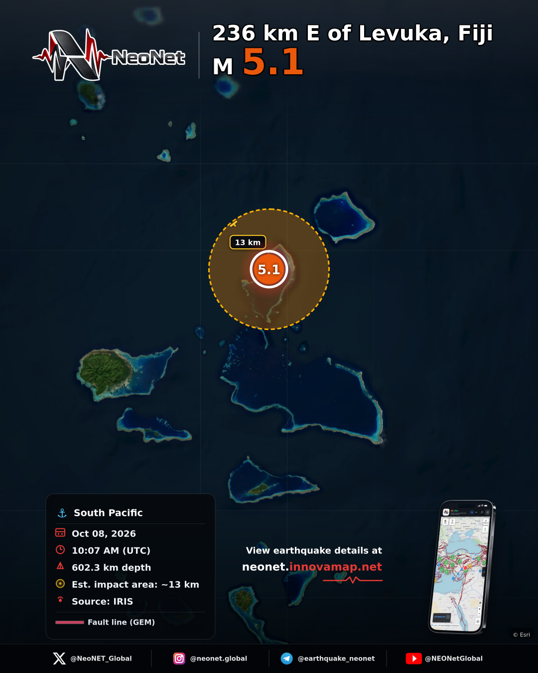 236 km E of Levuka, Fiji