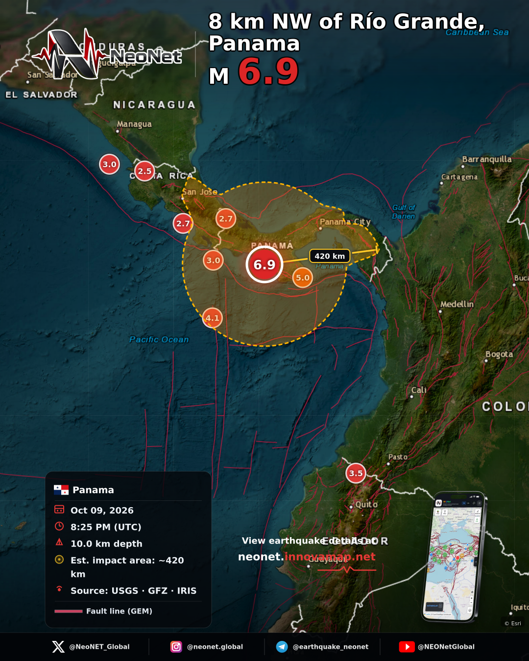 14 km W of Río Grande, Panama