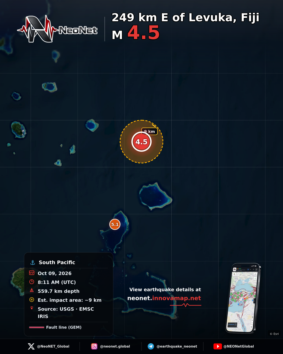 249 km E of Levuka, Fiji