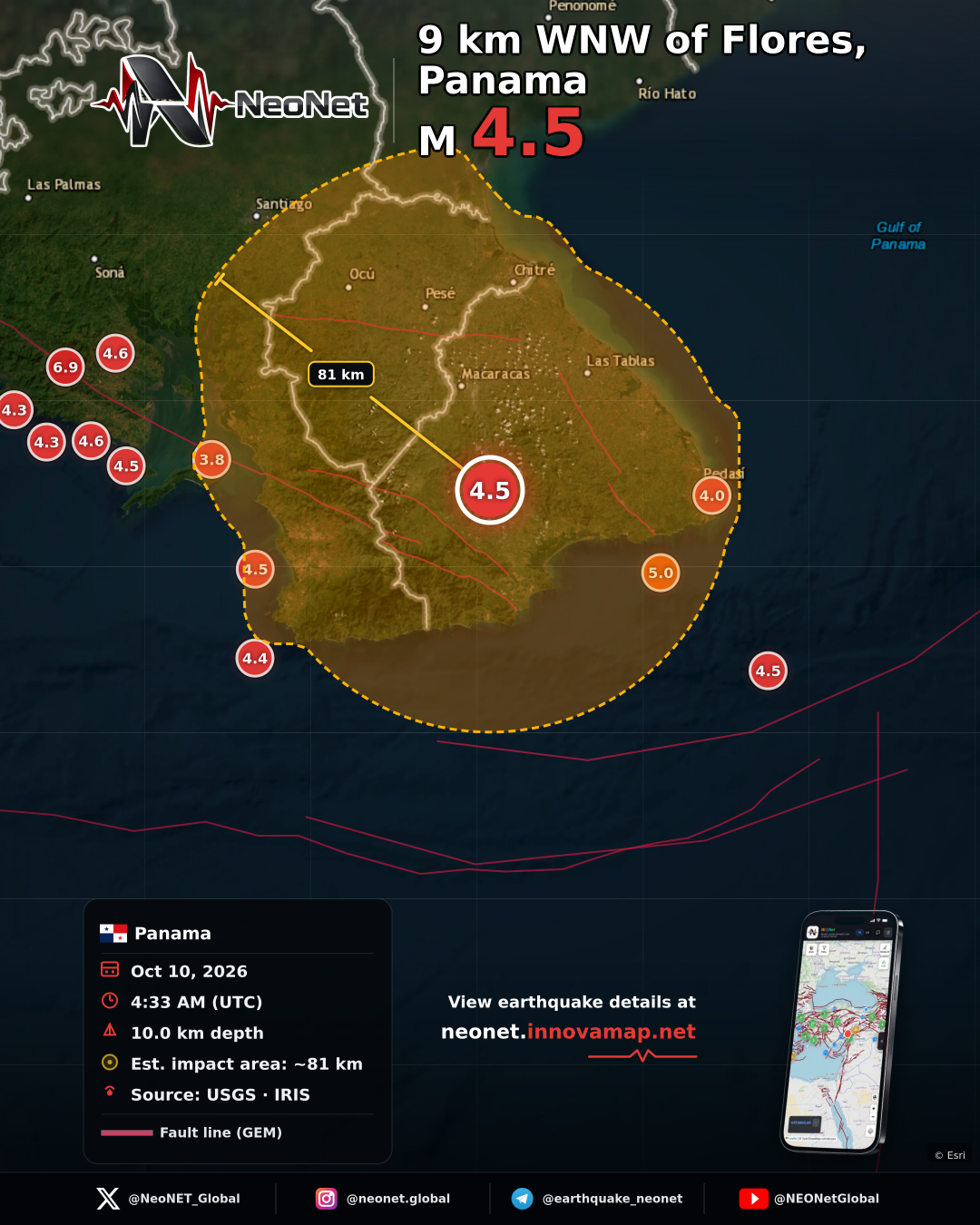 9 km WNW of Flores, Panama