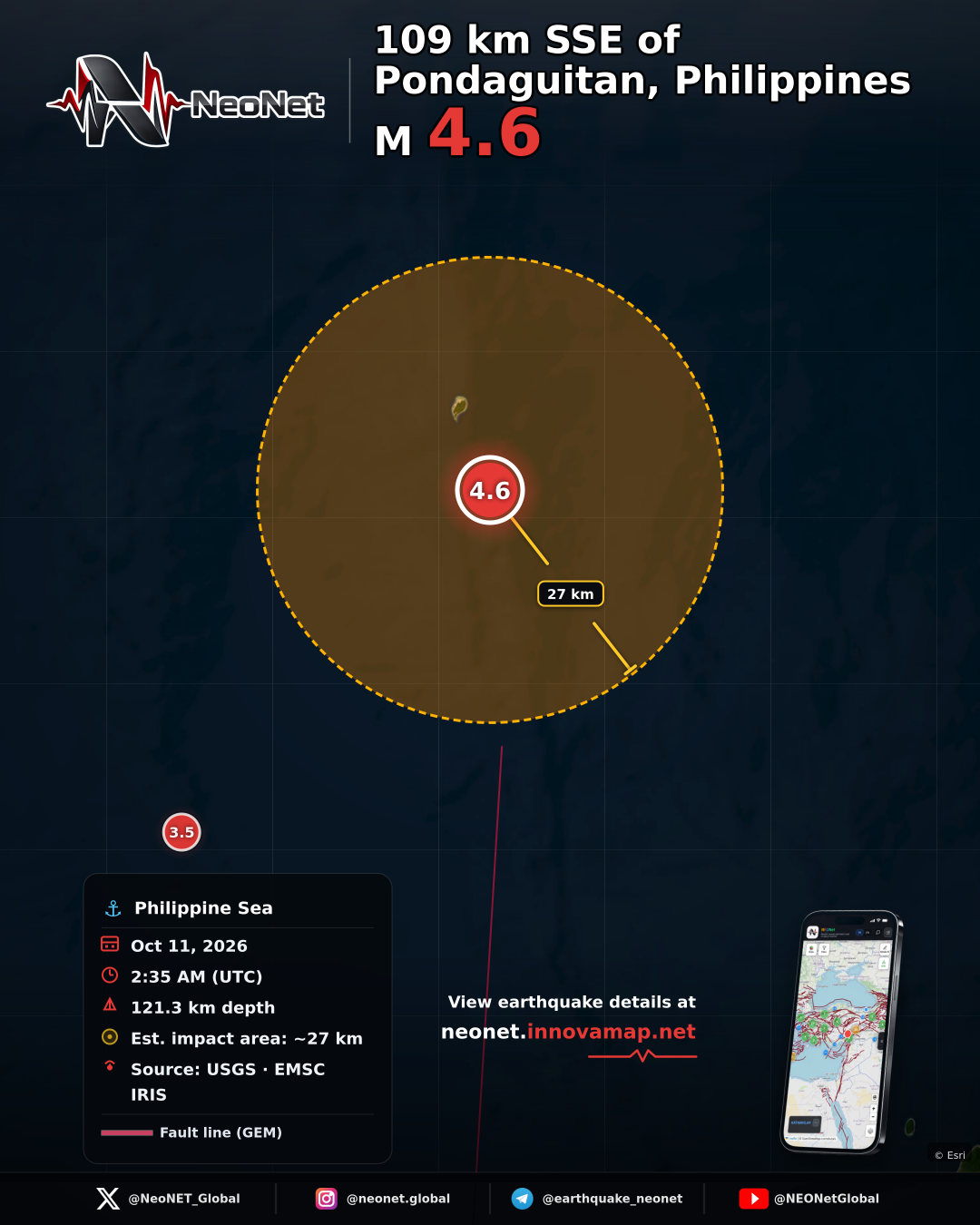 109 km SSE of Pondaguitan, Philippines