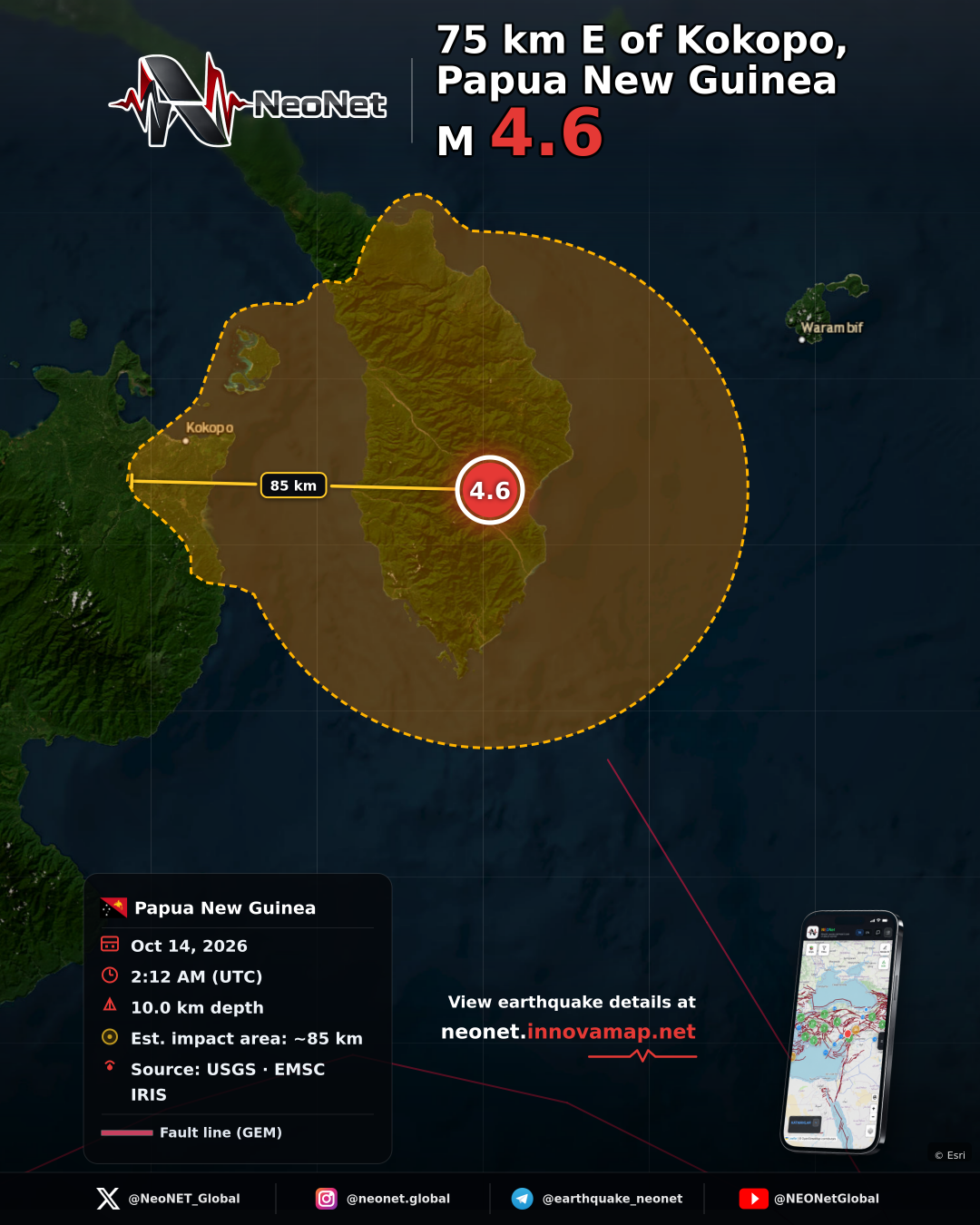 75 km E of Kokopo, Papua New Guinea