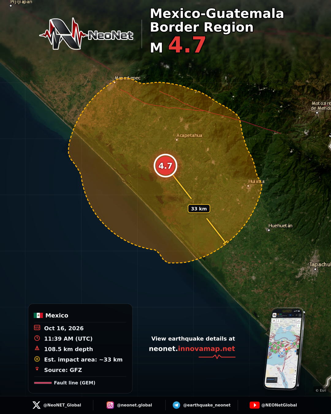 7 km WSW of Soconusco, Mexico