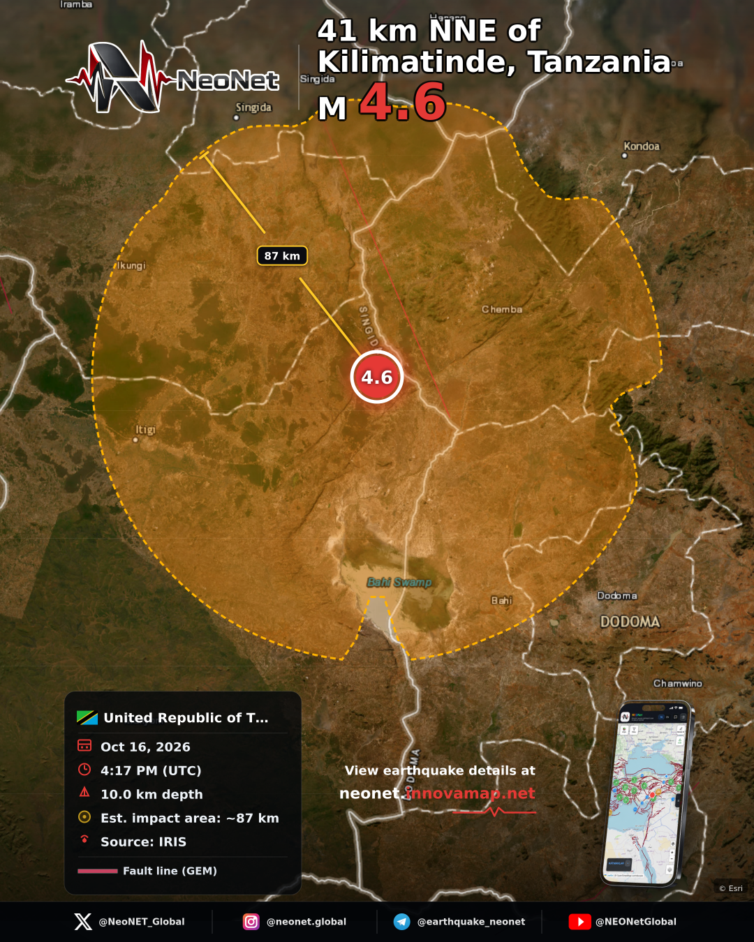41 km NNE of Kilimatinde, Tanzania