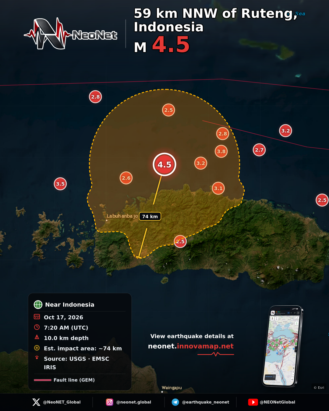 59 km NNW of Ruteng, Indonesia