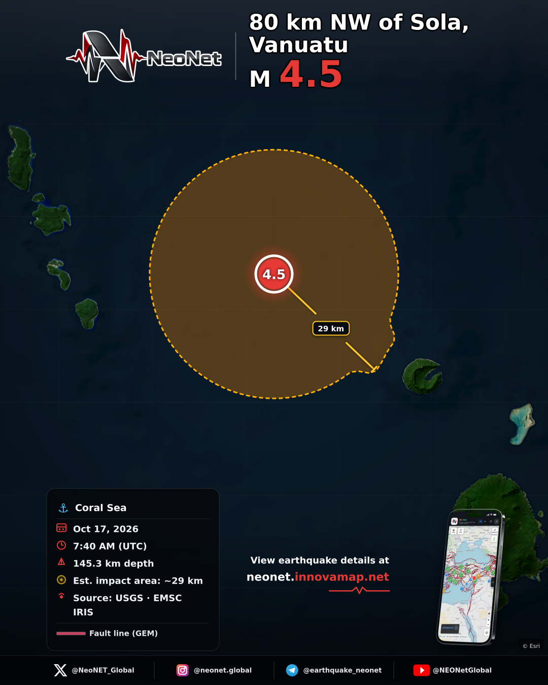 80 km NW of Sola, Vanuatu