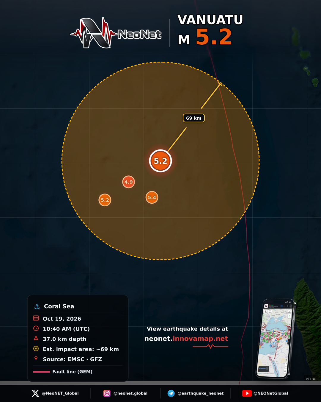 196 km NW of Port-Olry, Vanuatu