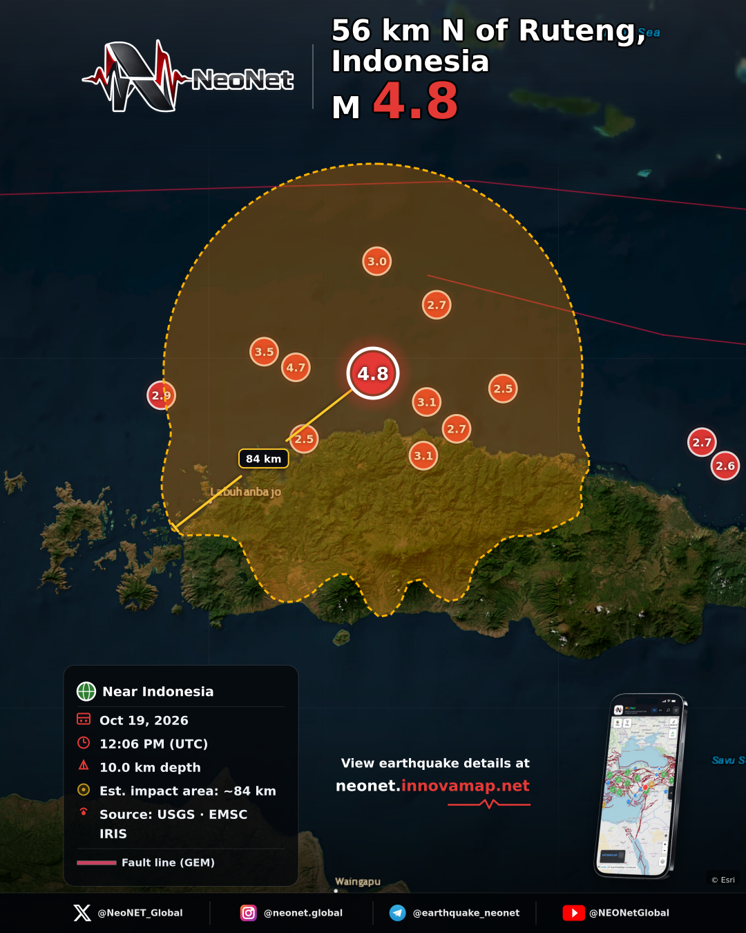 56 km N of Ruteng, Indonesia