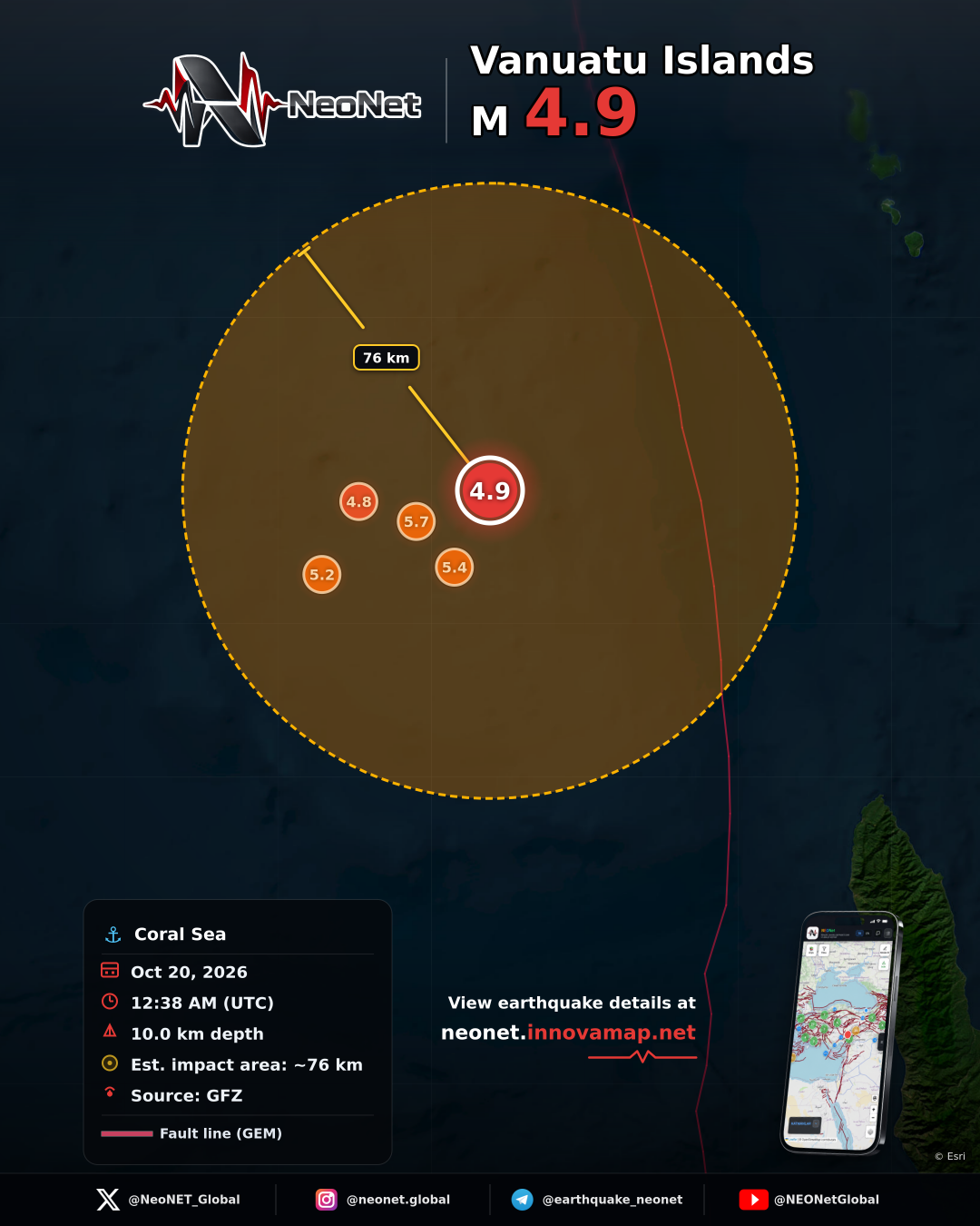 205 km NW of Port-Olry, Vanuatu