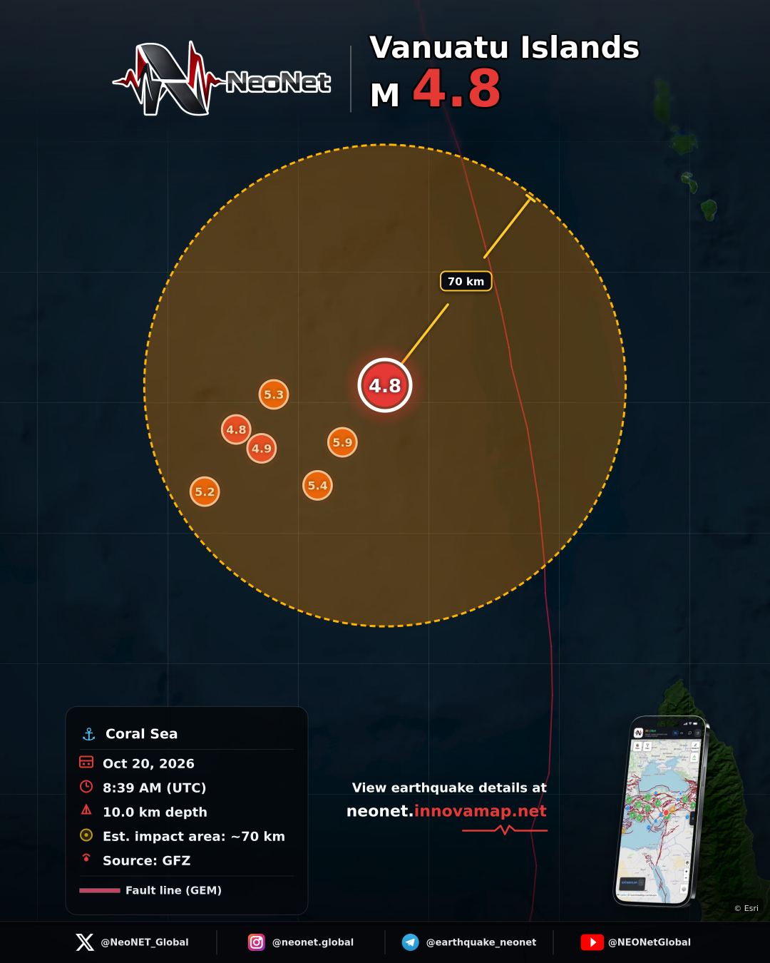 199 km NW of Port-Olry, Vanuatu
