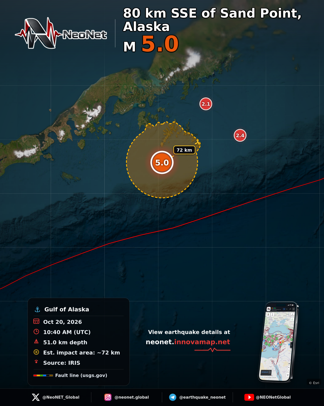 81 km S of Sand Point, Alaska