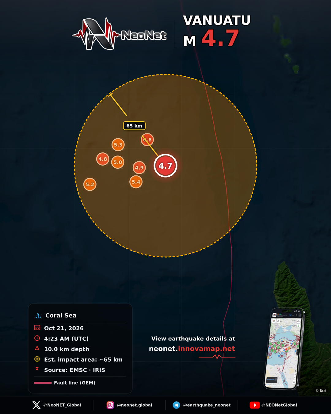 173 km NW of Port-Olry, Vanuatu