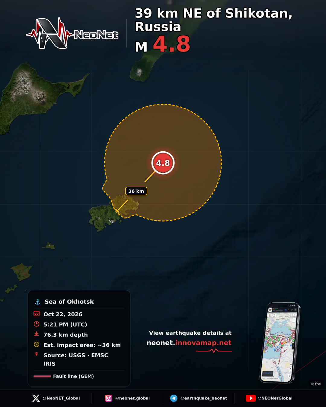 39 km NE of Shikotan, Russia