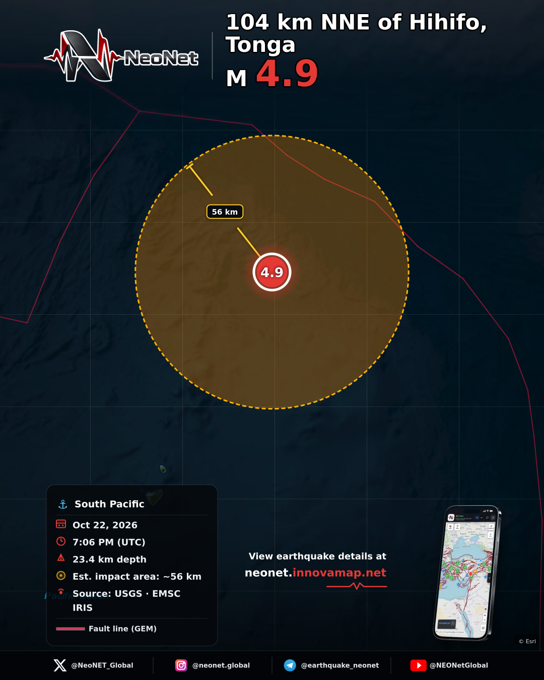 104 km NNE of Hihifo, Tonga