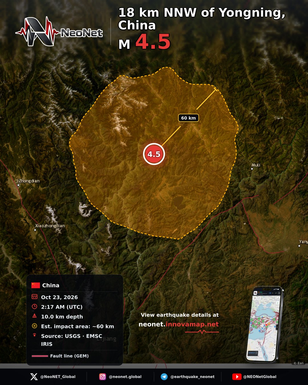 18 km NNW of Yongning, China
