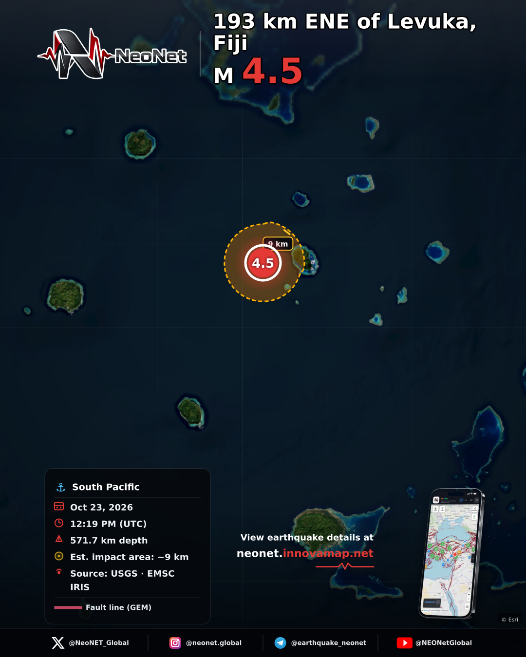 193 km ENE of Levuka, Fiji