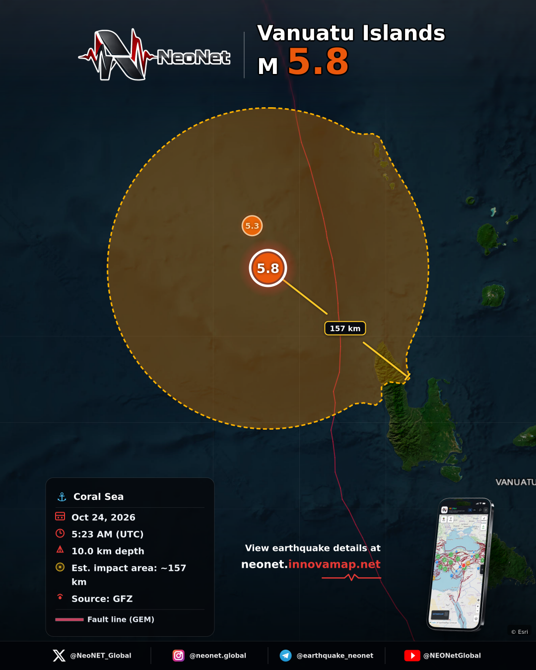 182 km NW of Port-Olry, Vanuatu