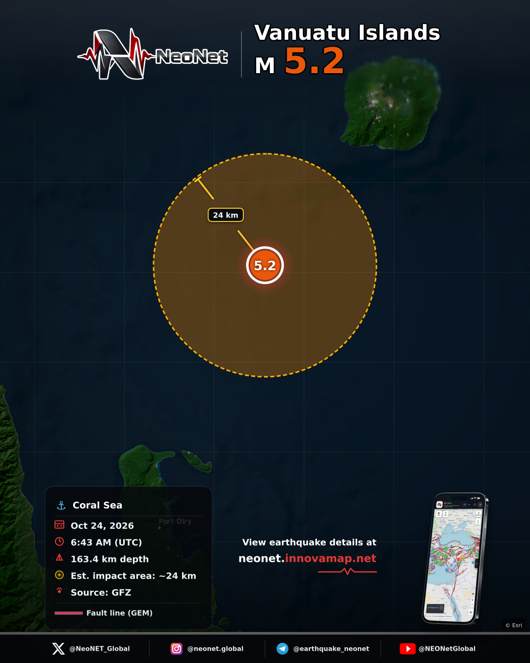 55 km NNE of Port-Olry, Vanuatu
