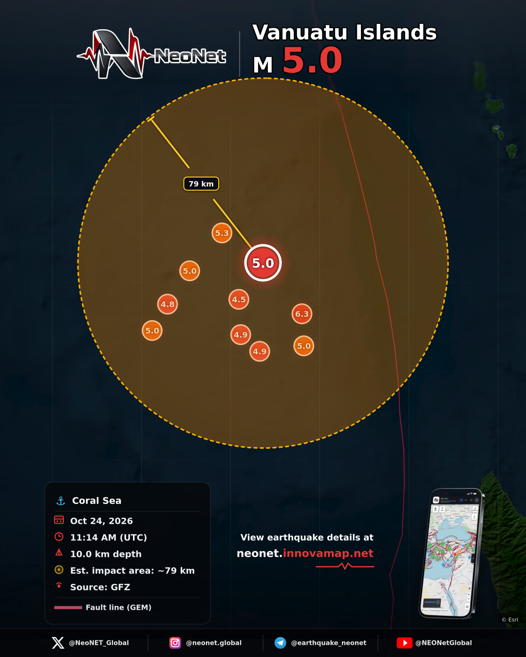 196 km W of Sola, Vanuatu