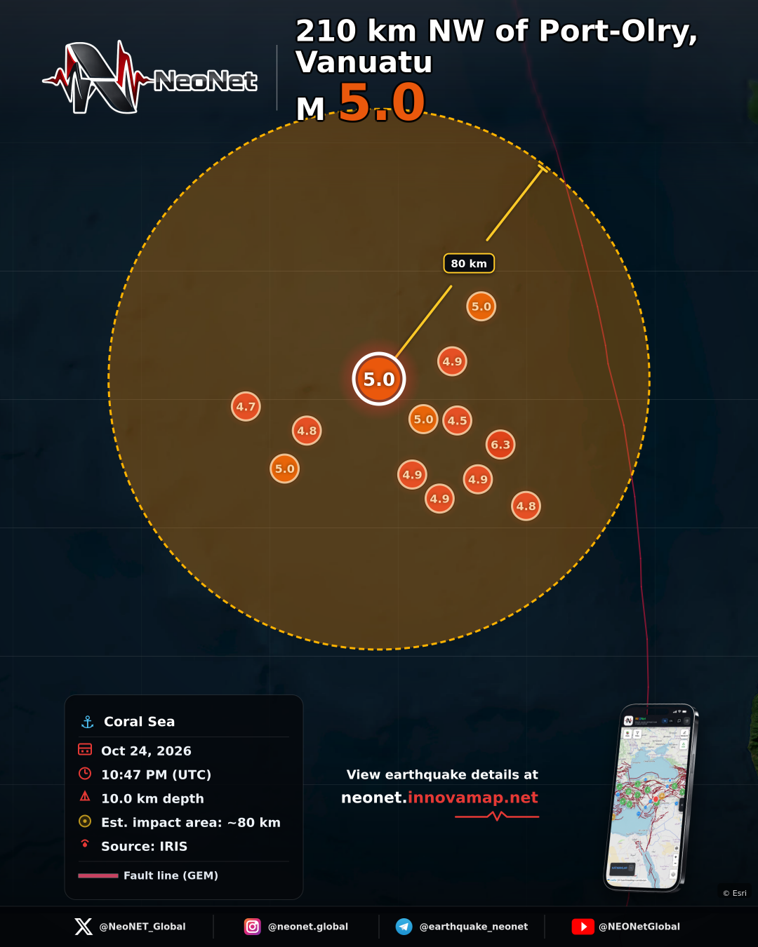 210 km NW of Port-Olry, Vanuatu