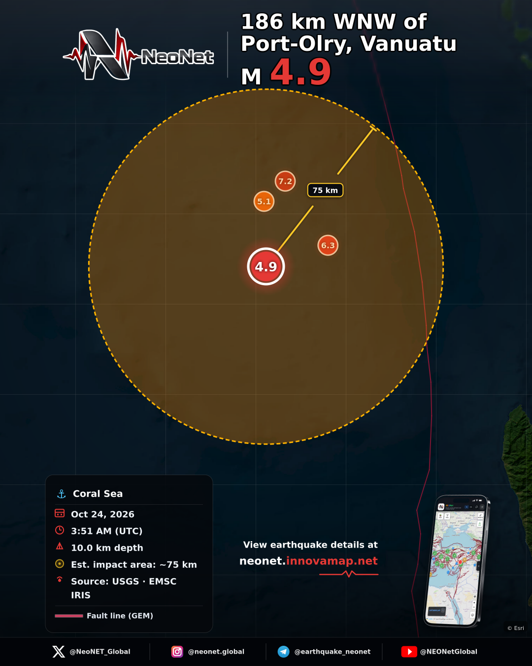 186 km WNW of Port-Olry, Vanuatu