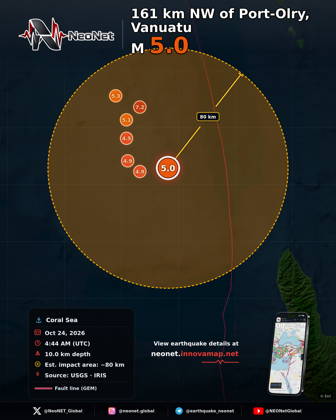 161 km NW of Port-Olry, Vanuatu