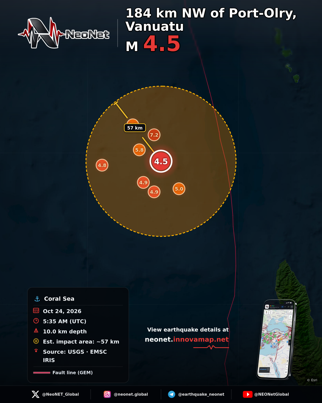184 km NW of Port-Olry, Vanuatu