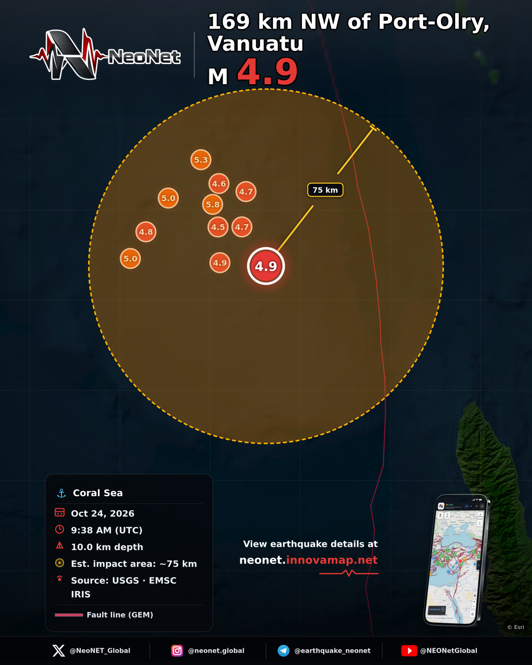 169 km NW of Port-Olry, Vanuatu