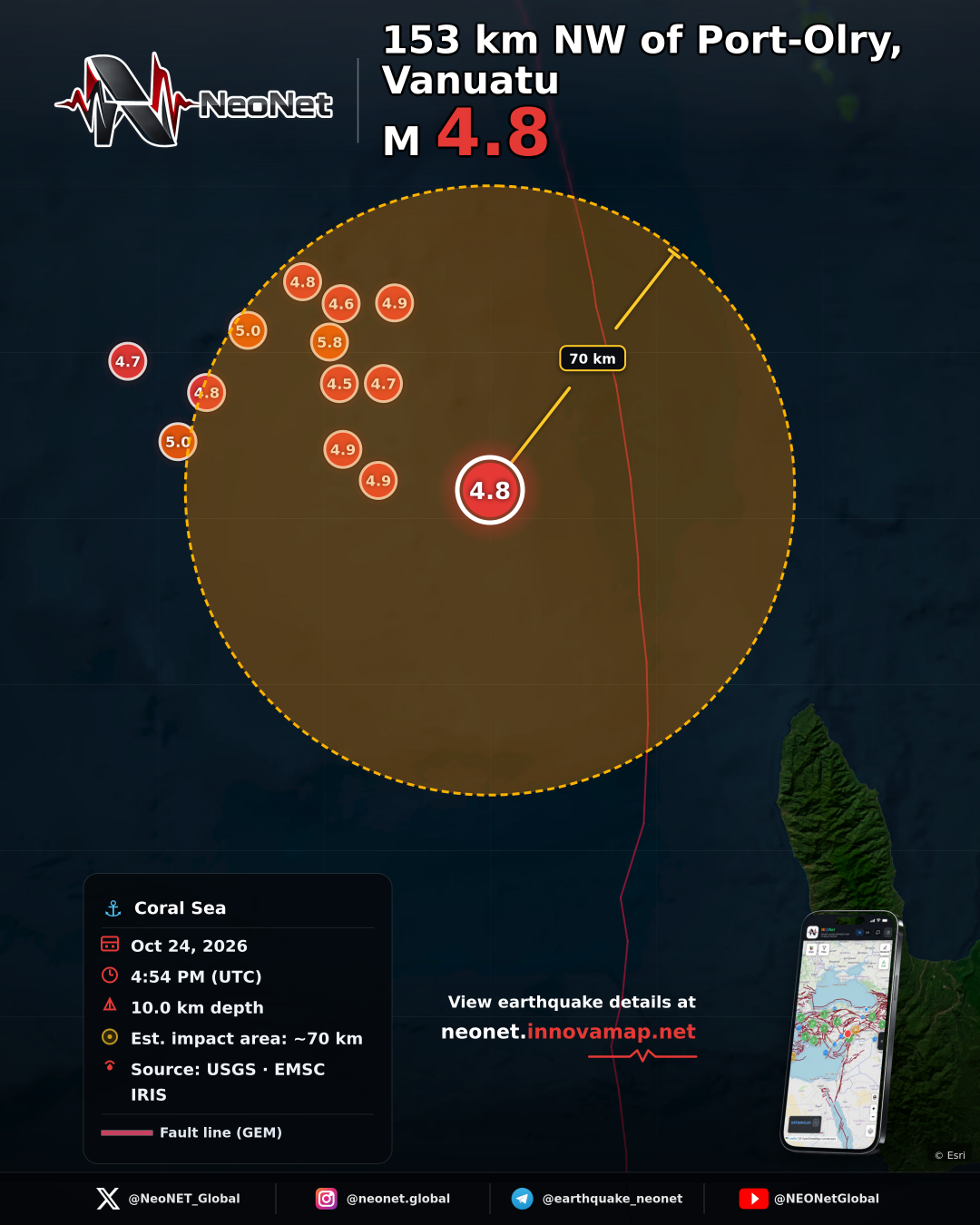 153 km NW of Port-Olry, Vanuatu