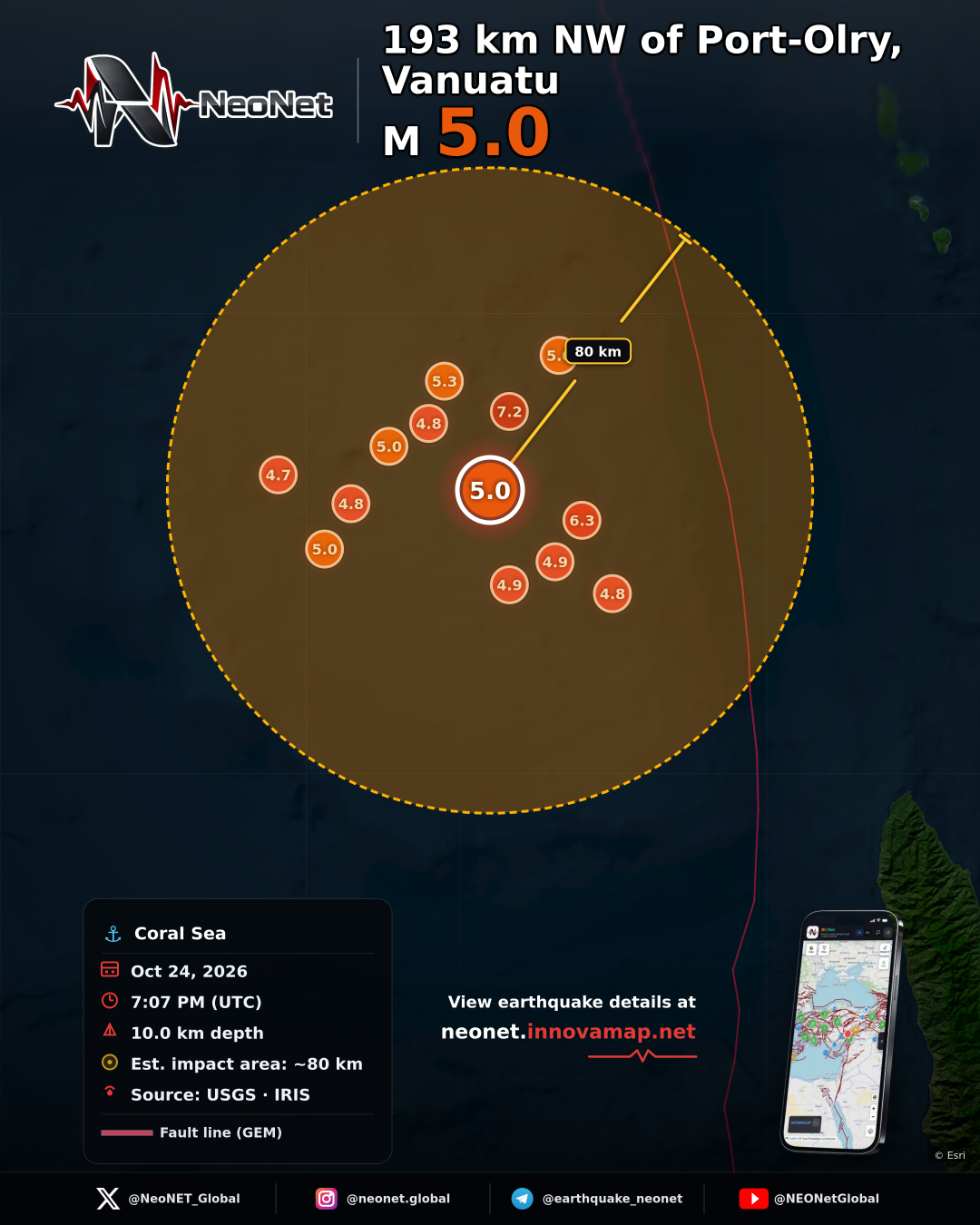 193 km NW of Port-Olry, Vanuatu