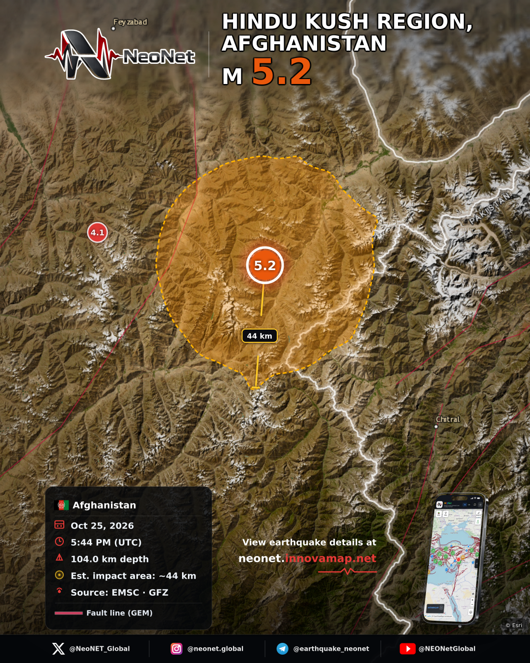59 km SW of Ashkāsham, Afghanistan