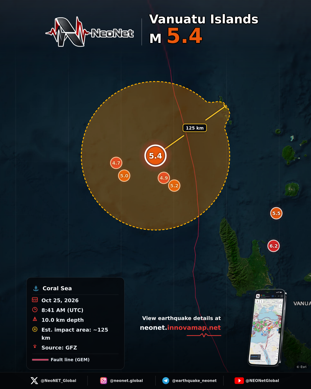205 km NW of Port-Olry, Vanuatu
