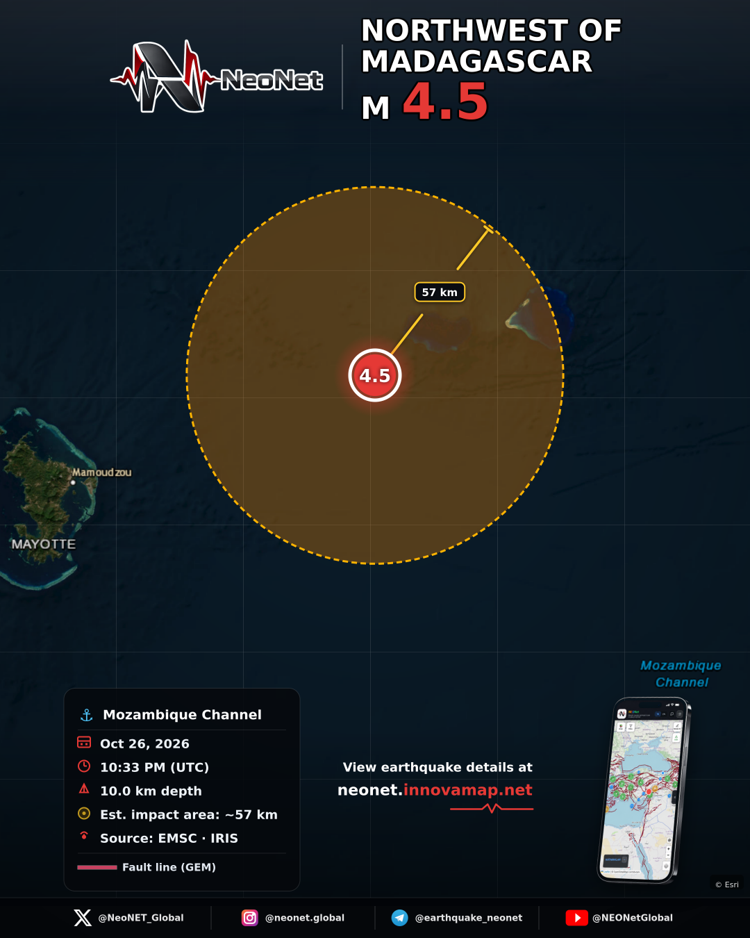 91 km ENE of Pamandzi, Mayotte