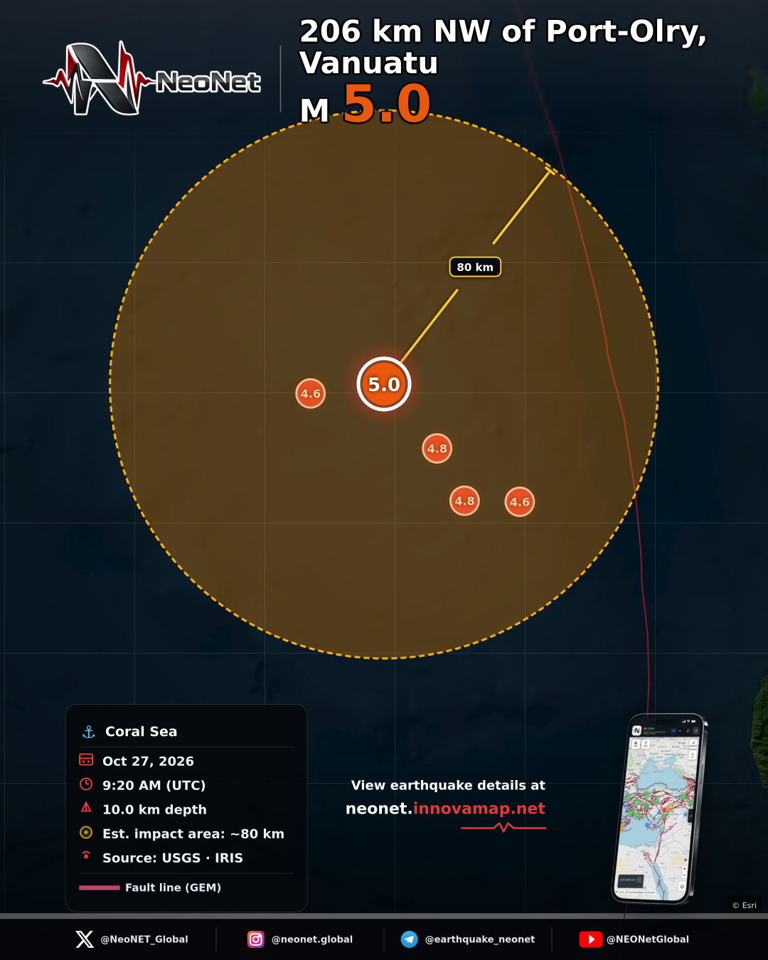 206 km NW of Port-Olry, Vanuatu