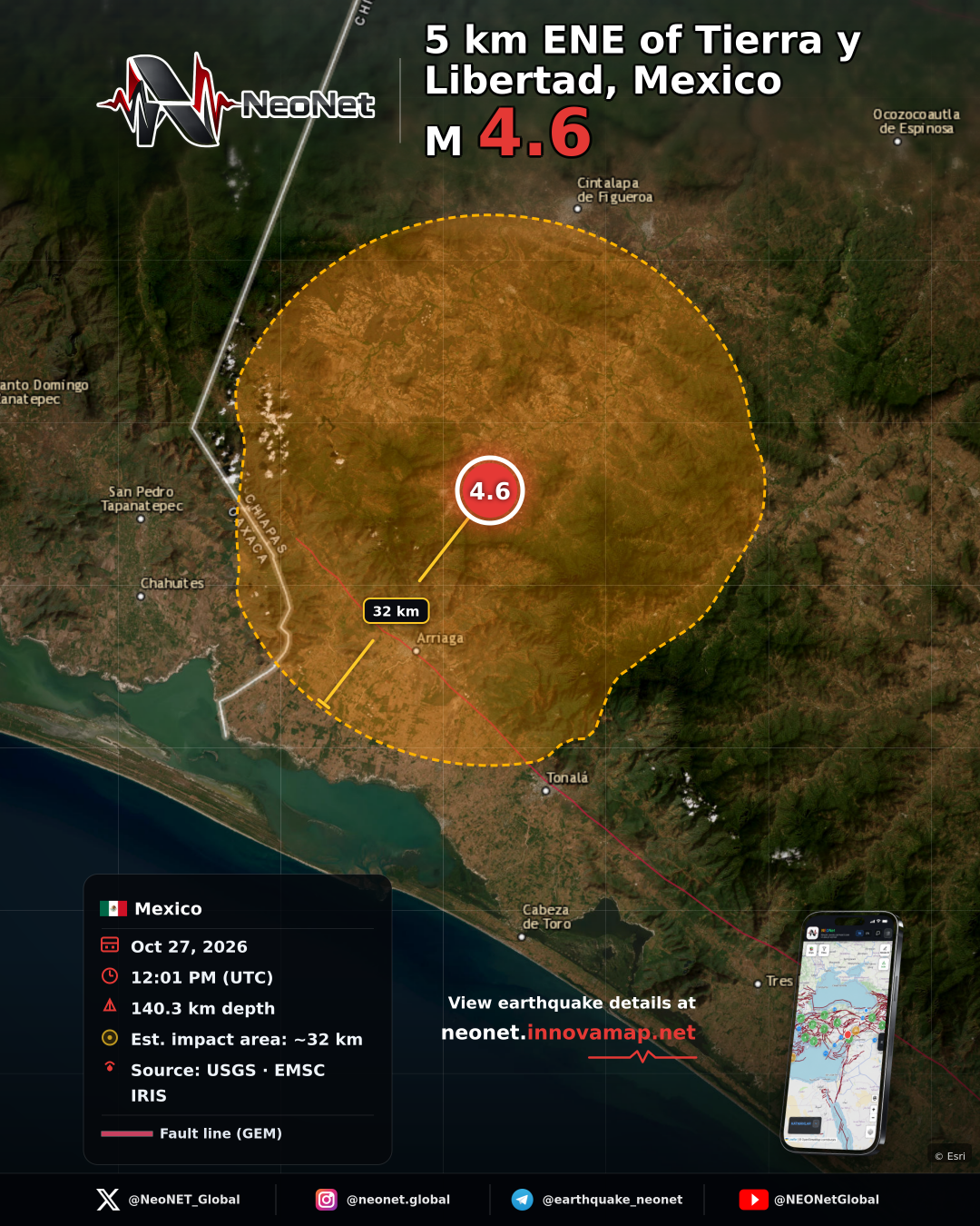 5 km ENE of Tierra y Libertad, Mexico