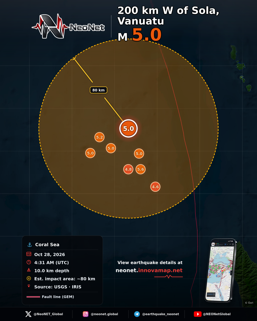 200 km W of Sola, Vanuatu