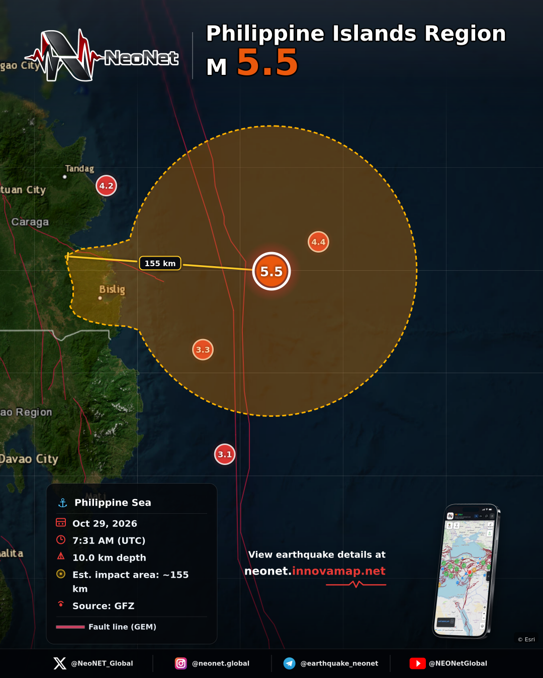 114 km ENE of Barcelona, Philippines