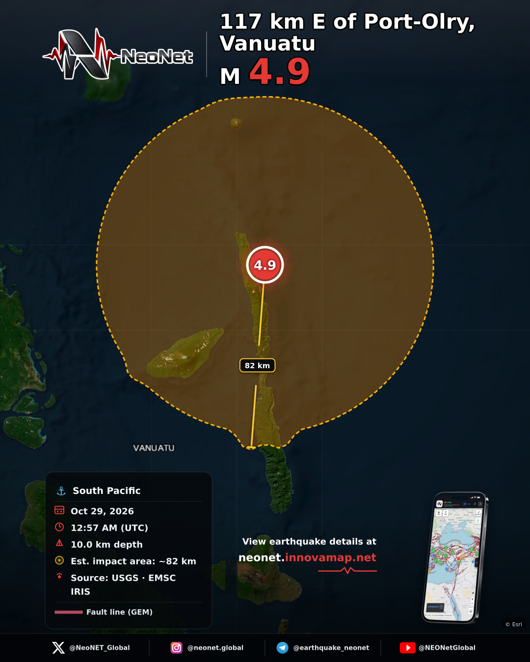 117 km E of Port-Olry, Vanuatu