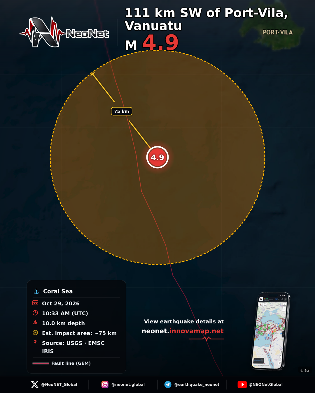 111 km SW of Port-Vila, Vanuatu